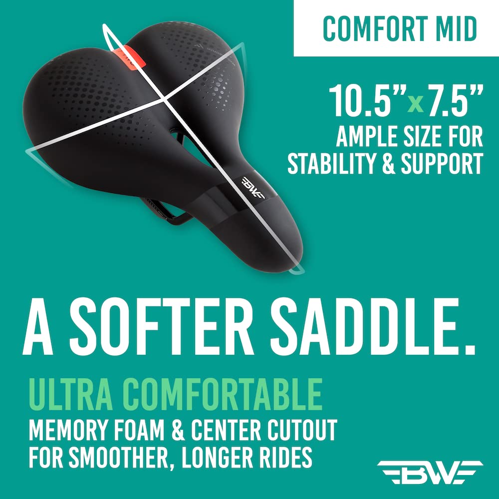 BW Comfort Bike Seat – Soft and Plush Memory Foam Bicycle Saddle - Mid Width