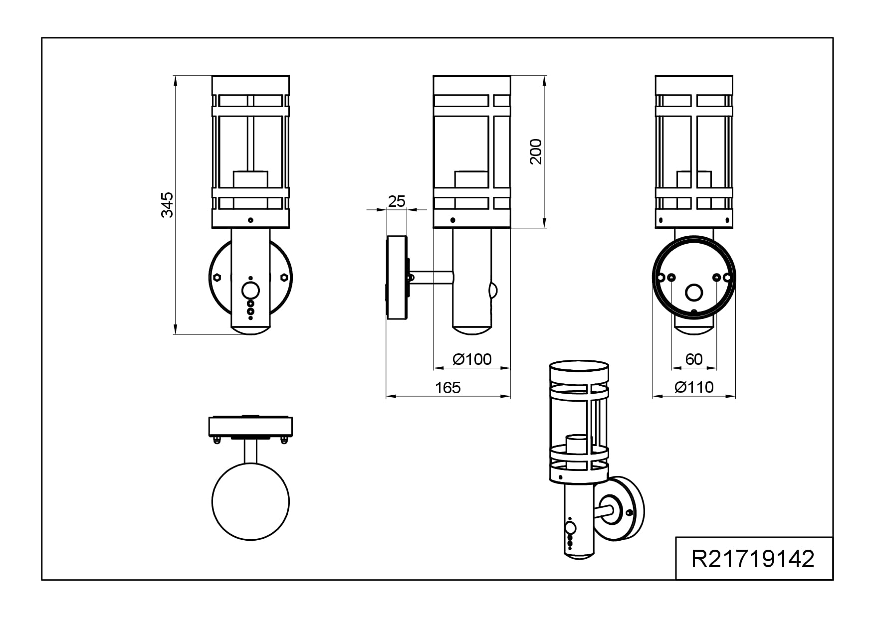 Reality Leuchten Paloma R21719142 - Lampada da parete per esterni, in metallo antracite, paralume in plastica trasparente, 1 x E27, sensore di movimento