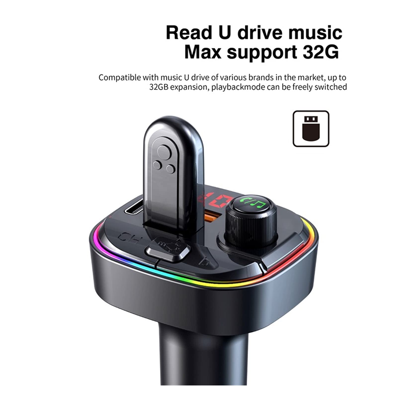 Adattatore audio Bluetooth. FM. Trasmettitore auto MP3. Modulo audio audio del giocatore Bluetooth del ricevitore audio Bluetooth Modulatore AUX Bluetooth USB Caricabatteria da auto Luce ambientale