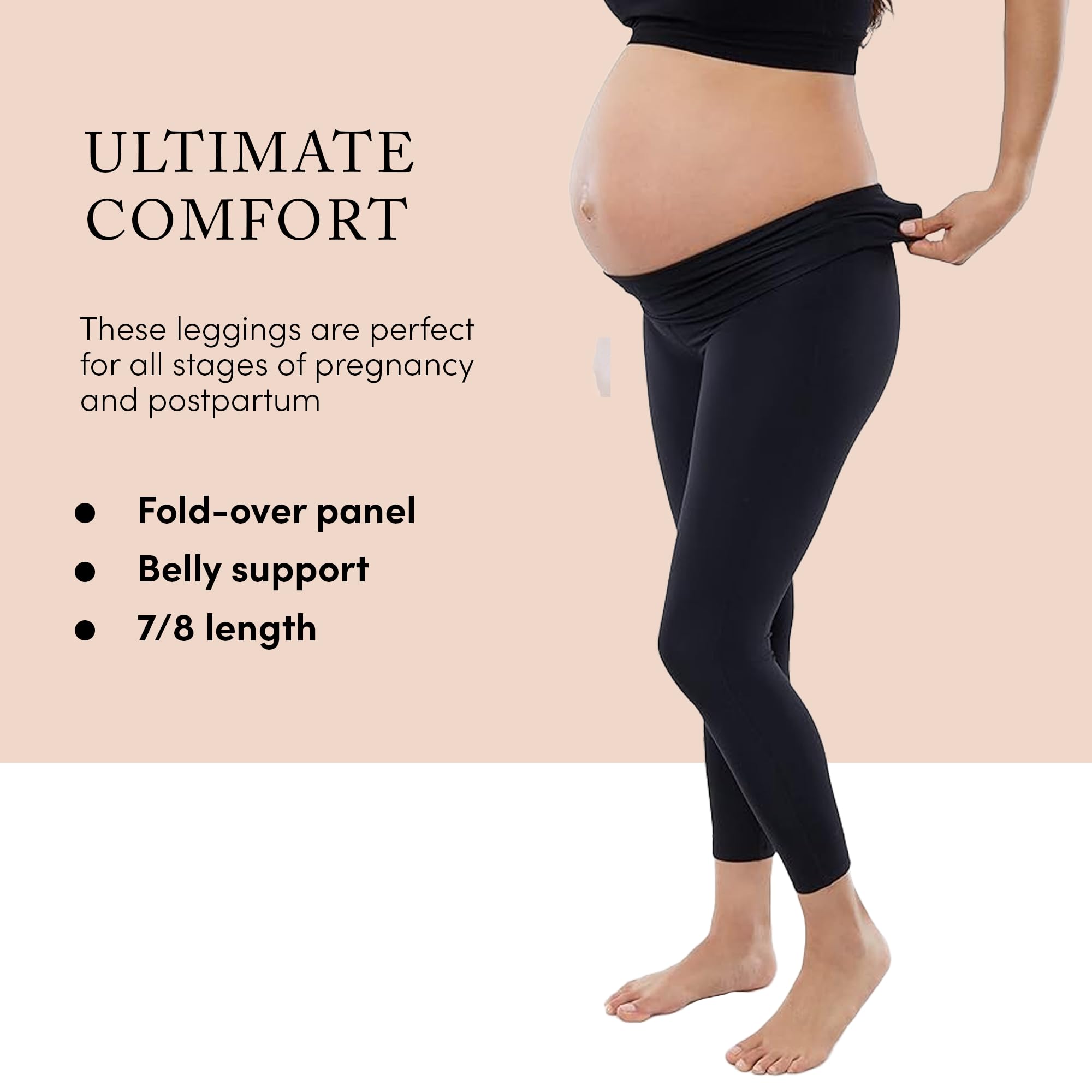 Ingrid & Isabel Basics 7/8 Active Umstandsleggings, bequemer Falteinsatz, Schwarz