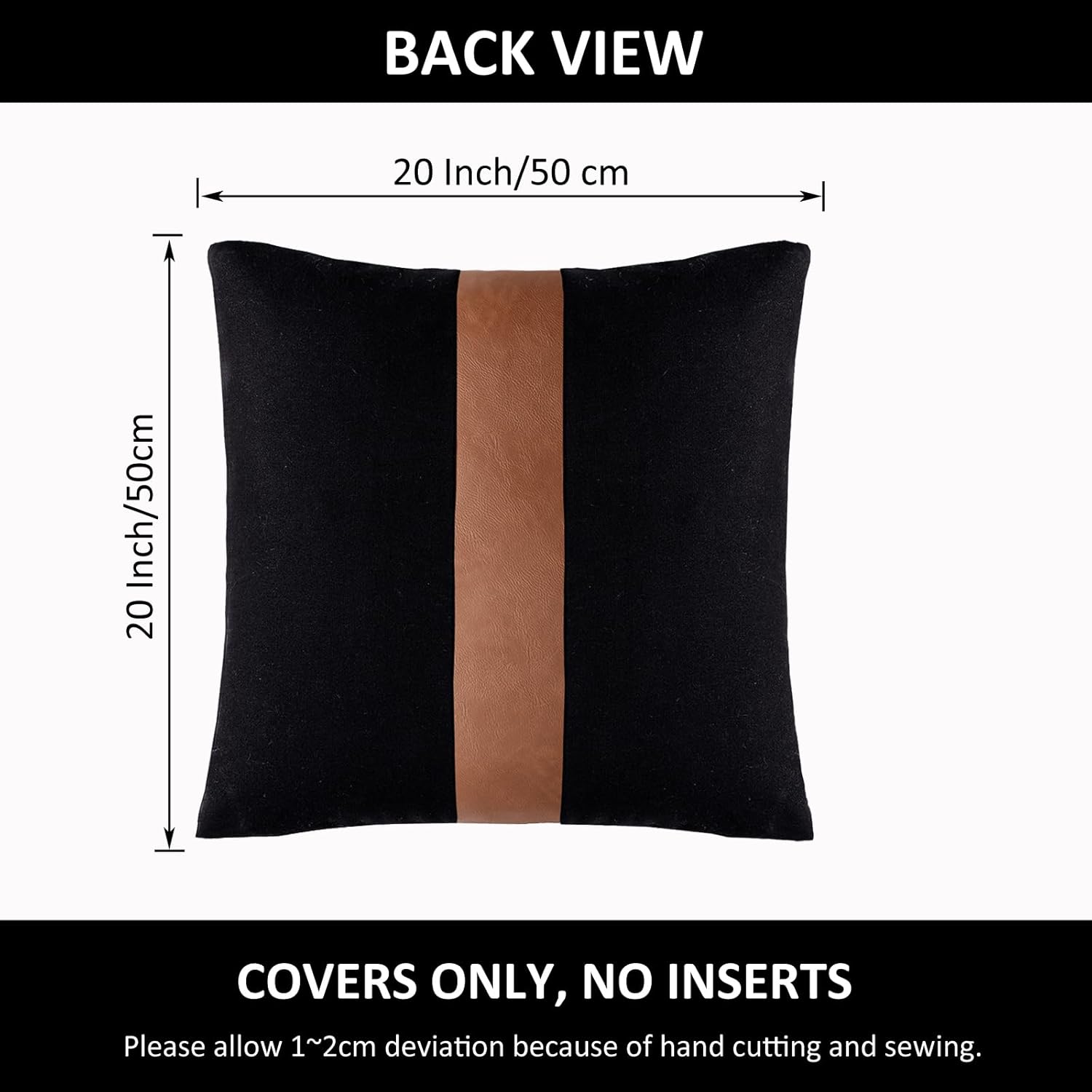 Set of 2 Black Decorative Throw Pillow Cover 20x20 Square Cushion Covers Farmhouse Rustic Pillow Case Modern Leather Pillow Cover for Sofa Couch Chair Bedroom Boho Decor