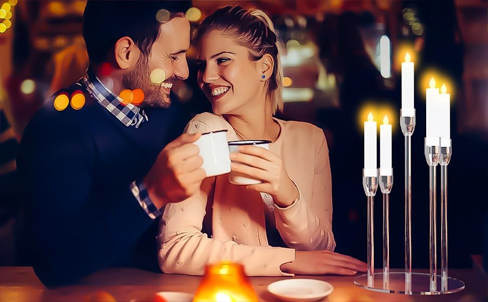 Miniatura 5 de Juego de portavelas altos acrílicos transparentes en forma de candelabro para centro de mesa, adecuado para velas LED electrónicas de 3/4 y 7/8