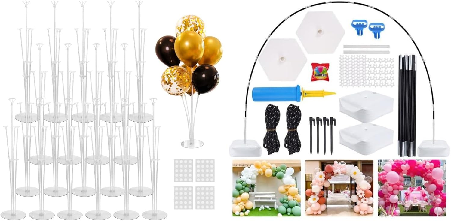 JOYYPOP Bundle of 20 Sets Balloon Stand Kit and 10ft Wide & 9ft Tall Balloon Arch Kit