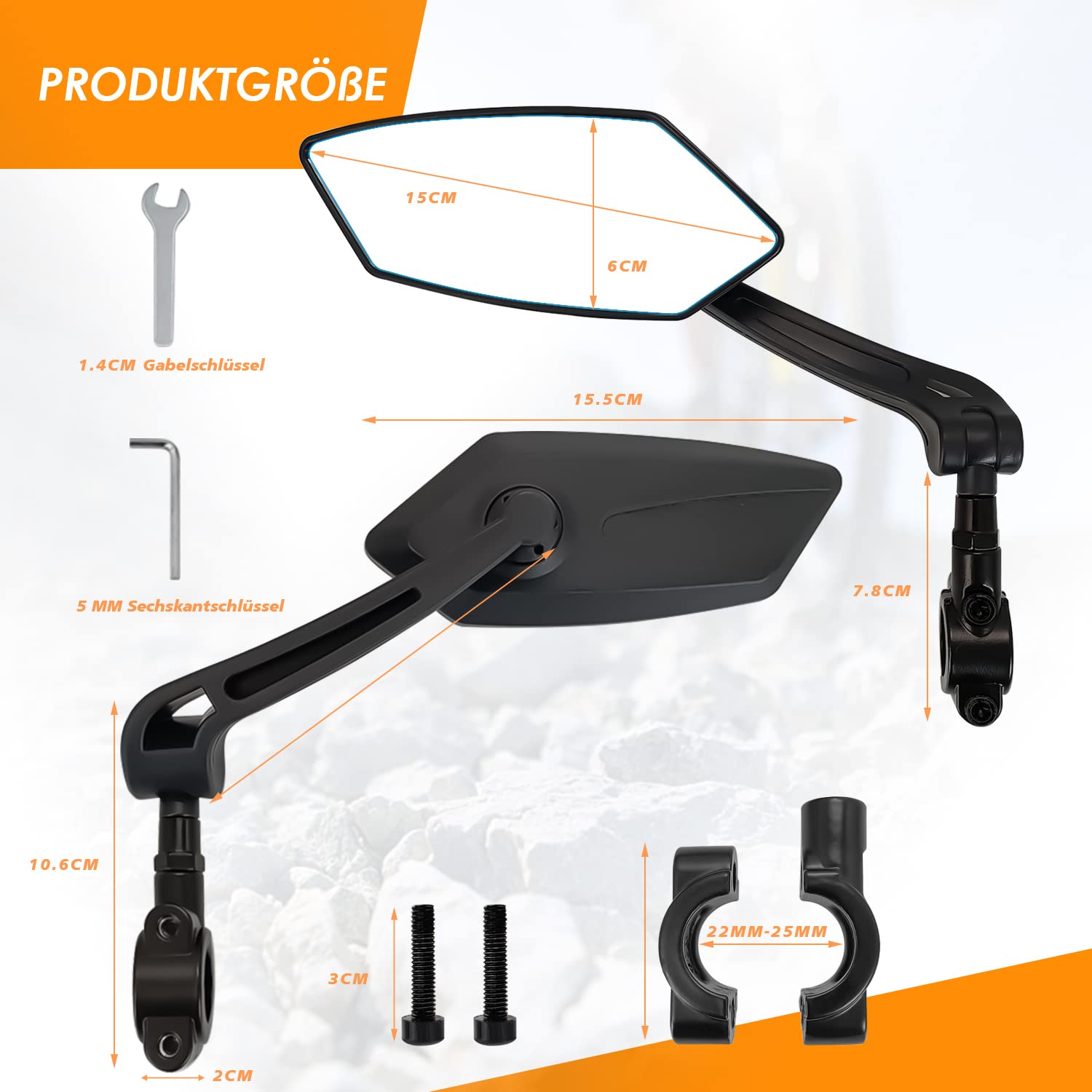 Arkham Bicycle Mirror for 22-26mm Left Handlebar, HD Impact Resistant Bicycle Rear View Mirror, Scratch-Resistant - Image 2