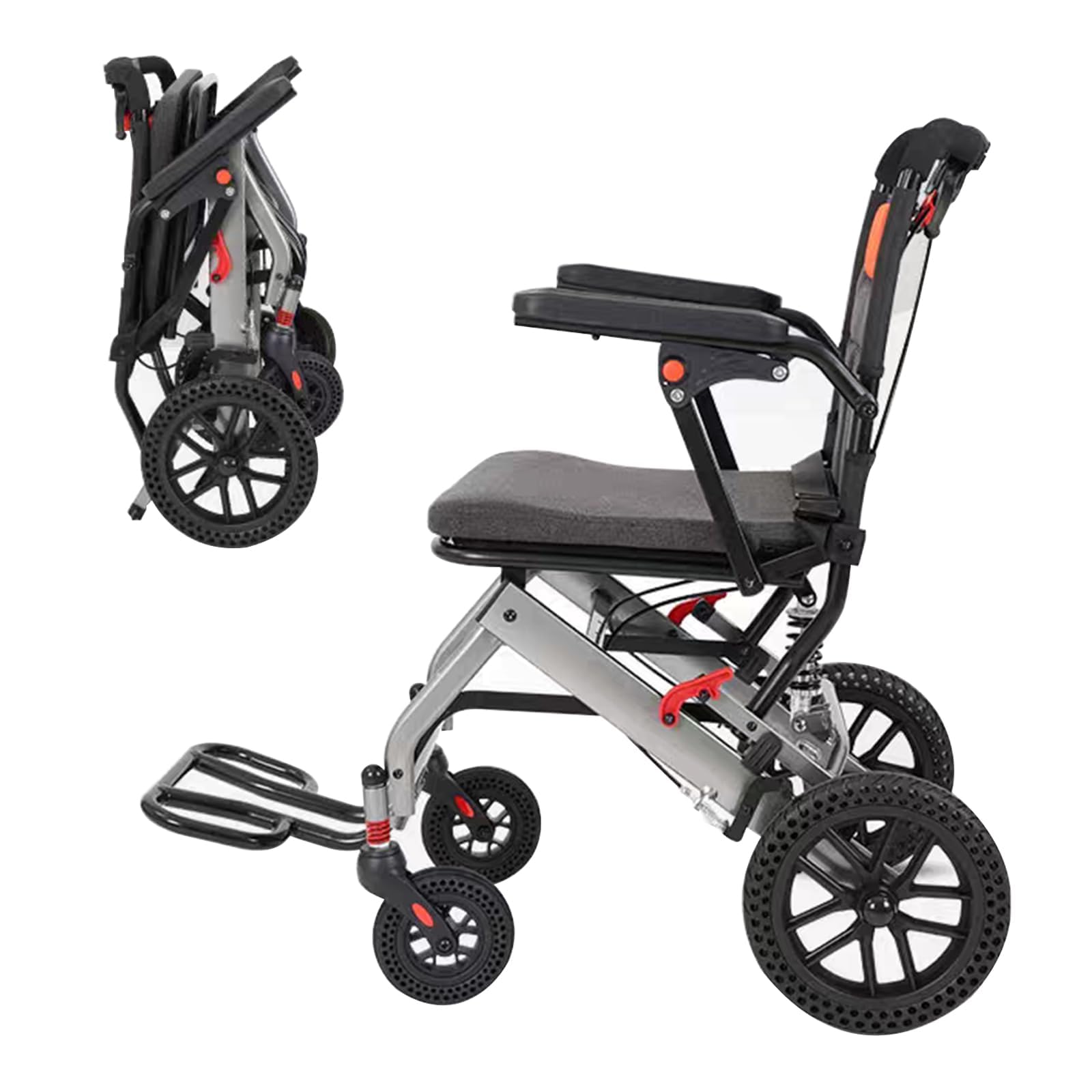 UYSELA Silla de Ruedas Ligera Plegable, Silla de Ruedas de Transporte Portátil, Silla de Ruedas de Viaje Ultraligera para el Hogar para Adultos, Niños y Ancianos