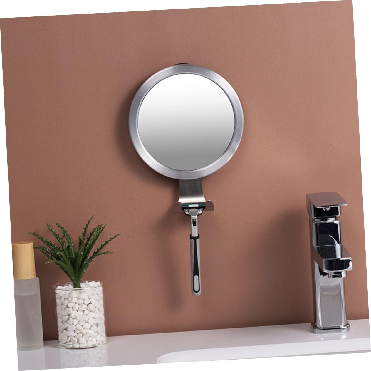 Anti-Fog Shower Mirror Round Bathroom Mirror No Punch Installation Fogless Design for Shaving and Grooming Style