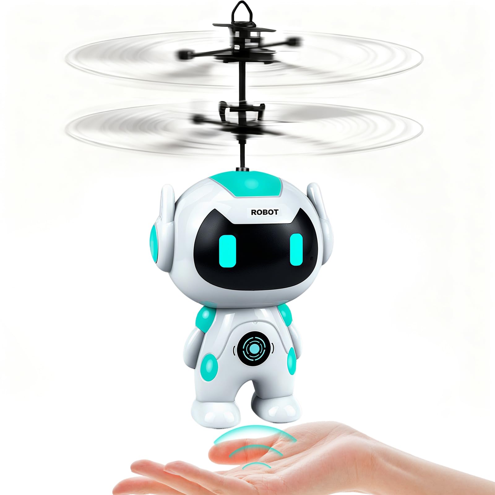 Flying Ball Drone Helicopter Toy for Kids with Gyro & LED Light, 6 7 8 9+ Year Old Boys Girls Birthday Gift | Indoor Outdoor Motion-Activated Hand Control Flying Robot Toy (White Flying Toy)