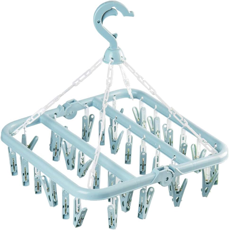 Laundry Hangers with 32 Clips,Clothespin Rack Foldable Laundry Drying Rack Drip Hanger for Baby Clothes,Cloth Diapers,Drying Socks,Bras