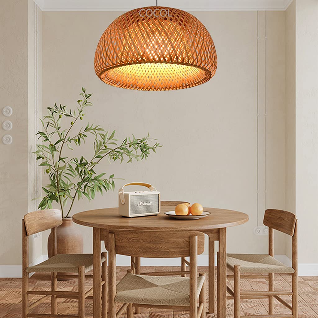 E27 Lampadario Retrò Intrecciato Rattan Bambù Naturale Lampade A Sospensione Legno Luce Regolabile Altezza Luci Sala Pranzo Soggiorno Camera Letto Cucina Decorazione Illuminazione,60cm