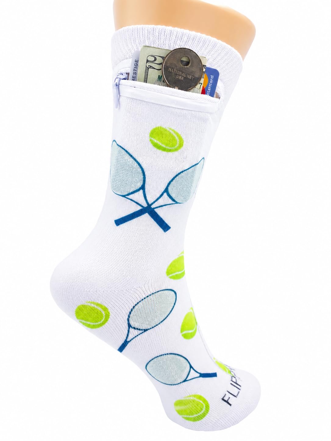 Zipper Sock Wallet - Cotton &amp; Polyester Zipper Socks with Pockets - Fits shoe size 6-13
