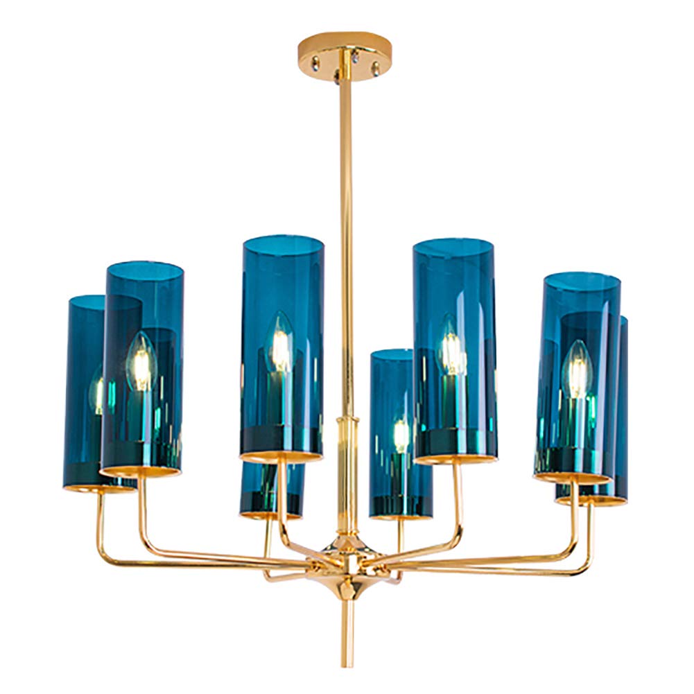 Lampe suspendue de restaurant unique en verre bleu 8 feux - 8