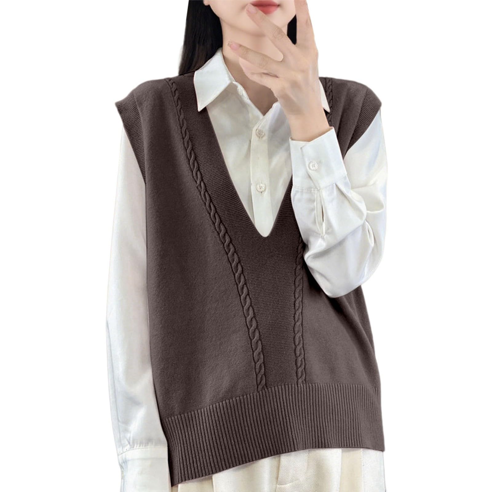 JiXiang Sweater Vest Tops for Women V Neck Sleeveless Ribbed Knit Pullover Oversized Fall Winter Trendy Loose Fit