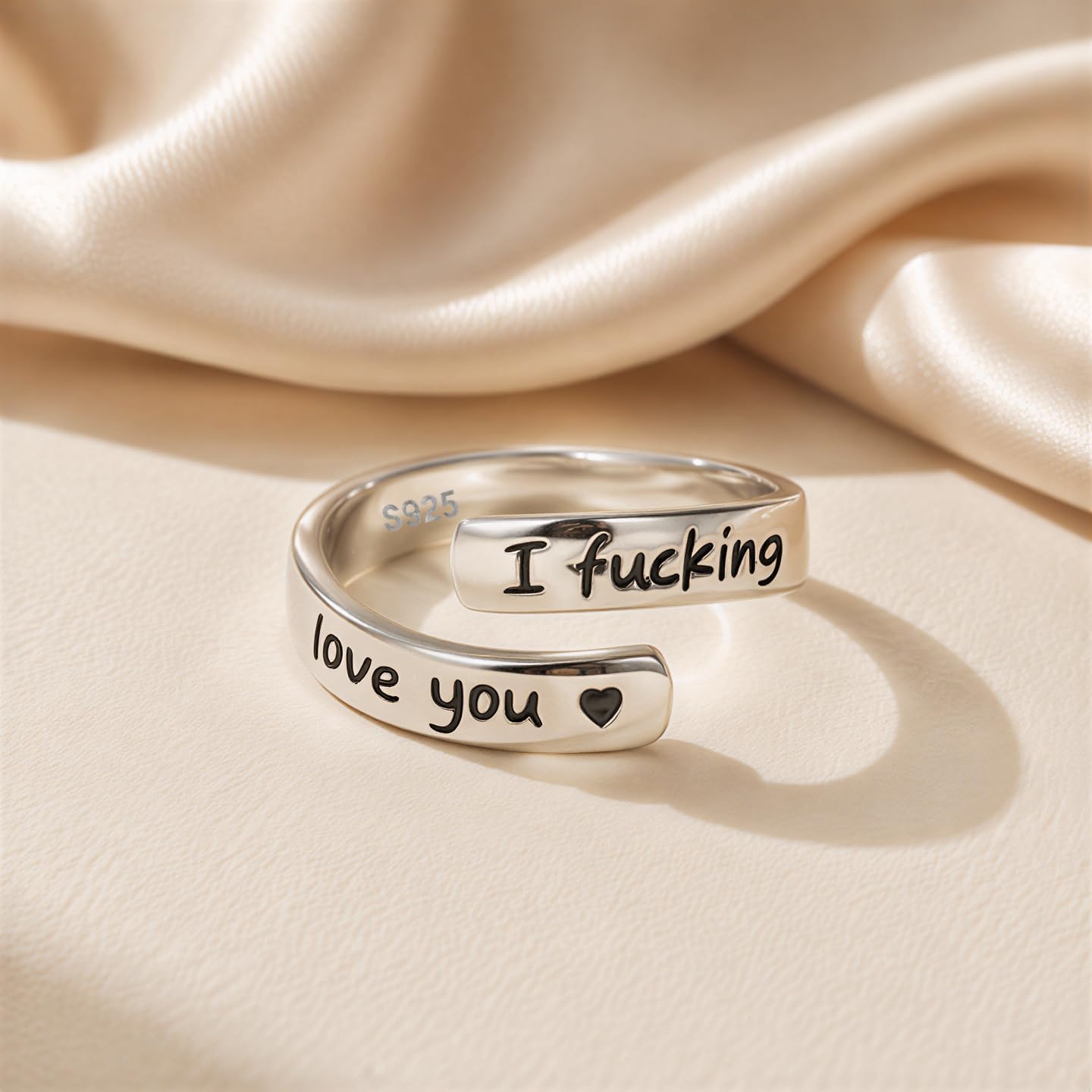 925 Sterling Silver I Fcking Love You Ring for Women Teen Adjustable Ring