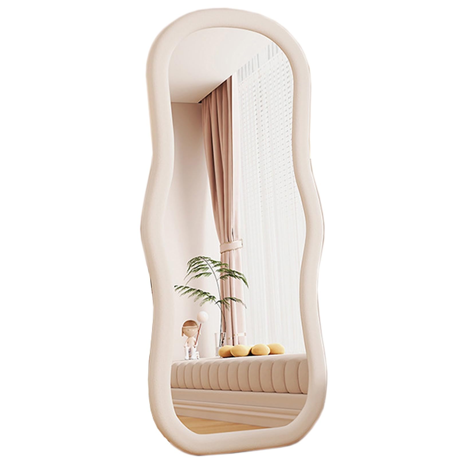 FGXHHS Mirror Full Length Wavy s Vanity Vertically Restroom for Entryway Bedroom Living Room(White,60x160 cm)