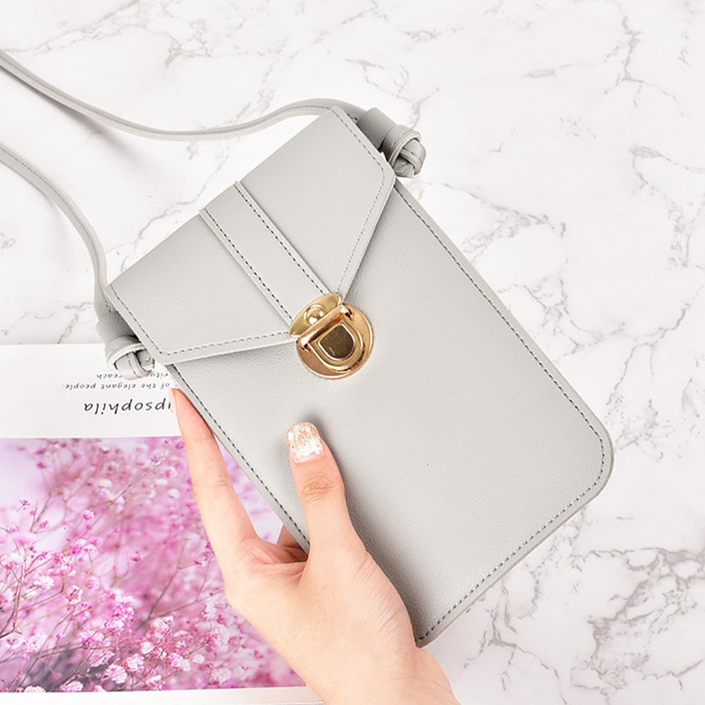 Womens Leather Crossbody Phone Bag Small Cellphone Purse Wallet Mini Waterproof Shoulder Bag with Card Light Grey