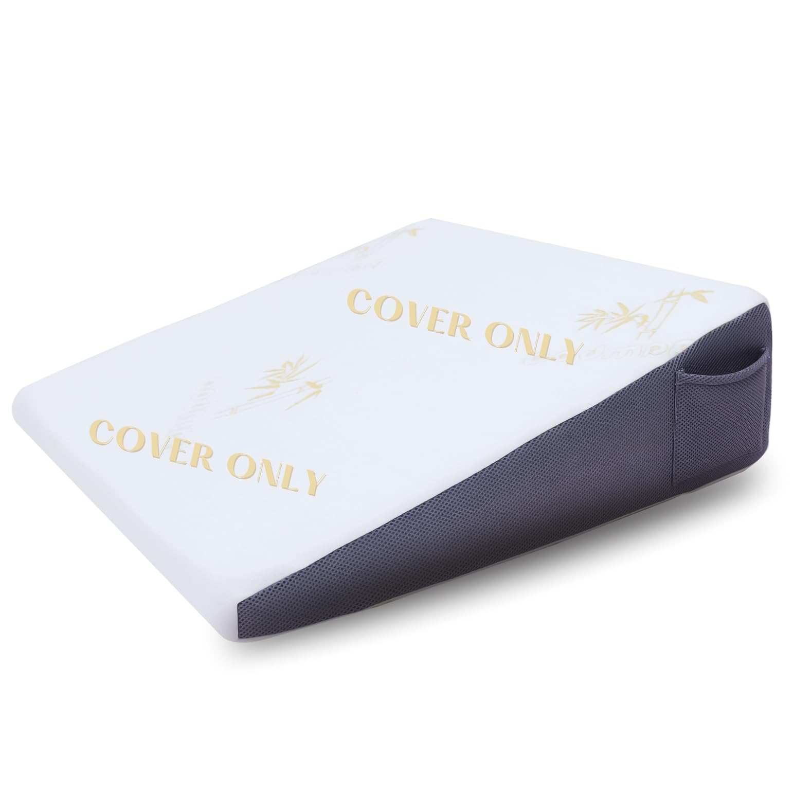 JoliNuitWedge Pillow Cover for 26x25x7.5” Bed Wedge Pillow, Replacement Triangle Pillow Case with Smooth Zipper and Pockets, Cooling, Removable, Machine Washable, White(Cover Only)