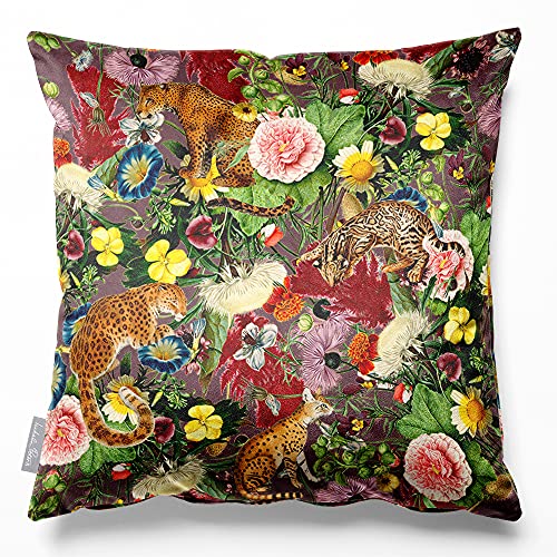 Izabela Peters Velvet Cushions - Eco-Friendly, Filled, 45 cm, Junglescape - Italian Grape, Chair & Sofa Cushions