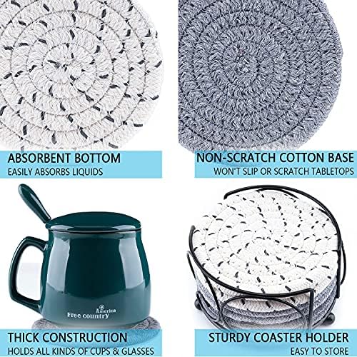 Coasters for Drinks, 6 PCS classic Coasters, Handmade Fabric Coaster Set, Absorbent Coasters Heat-Resistant & Reusable Cloth Coasters,Housewarming Gift (Dark Grey, Light Grey, Beige)