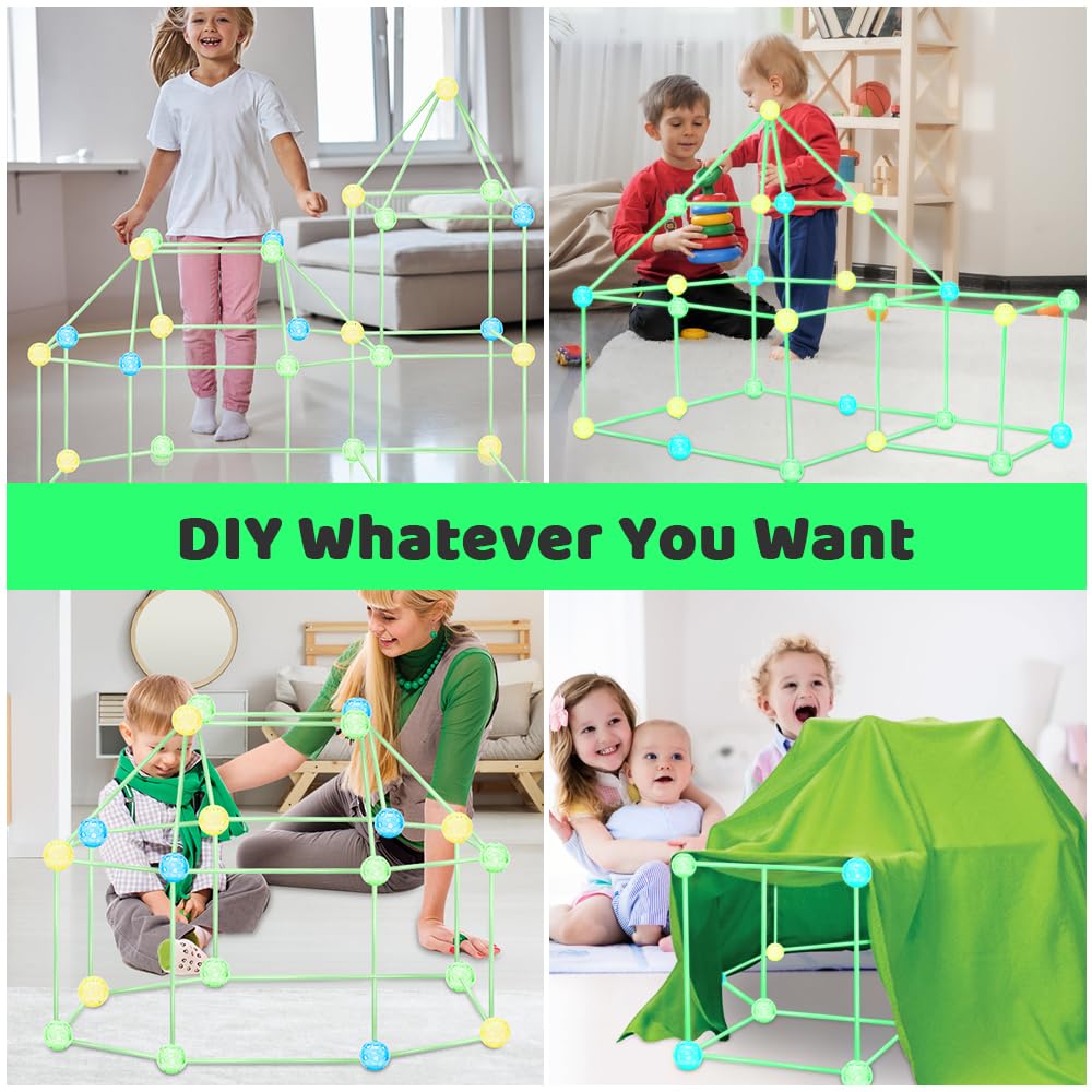 Fort Building Kit, Glow In The Dark 155 Pcs Kids Fort Building Kit Construction Toys Diy Crazy Forts Indoor Outdoor For 4,5,6,7,8,9,10 Years Old Boys Girls - Image 7