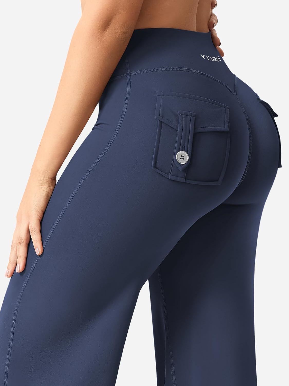 YEOREO CoreFlex Straight Leg Leggings with Pockets Cargo Workout Leggings for Women No Front Seam Hidden Scrunch High Waist Yoga Pants