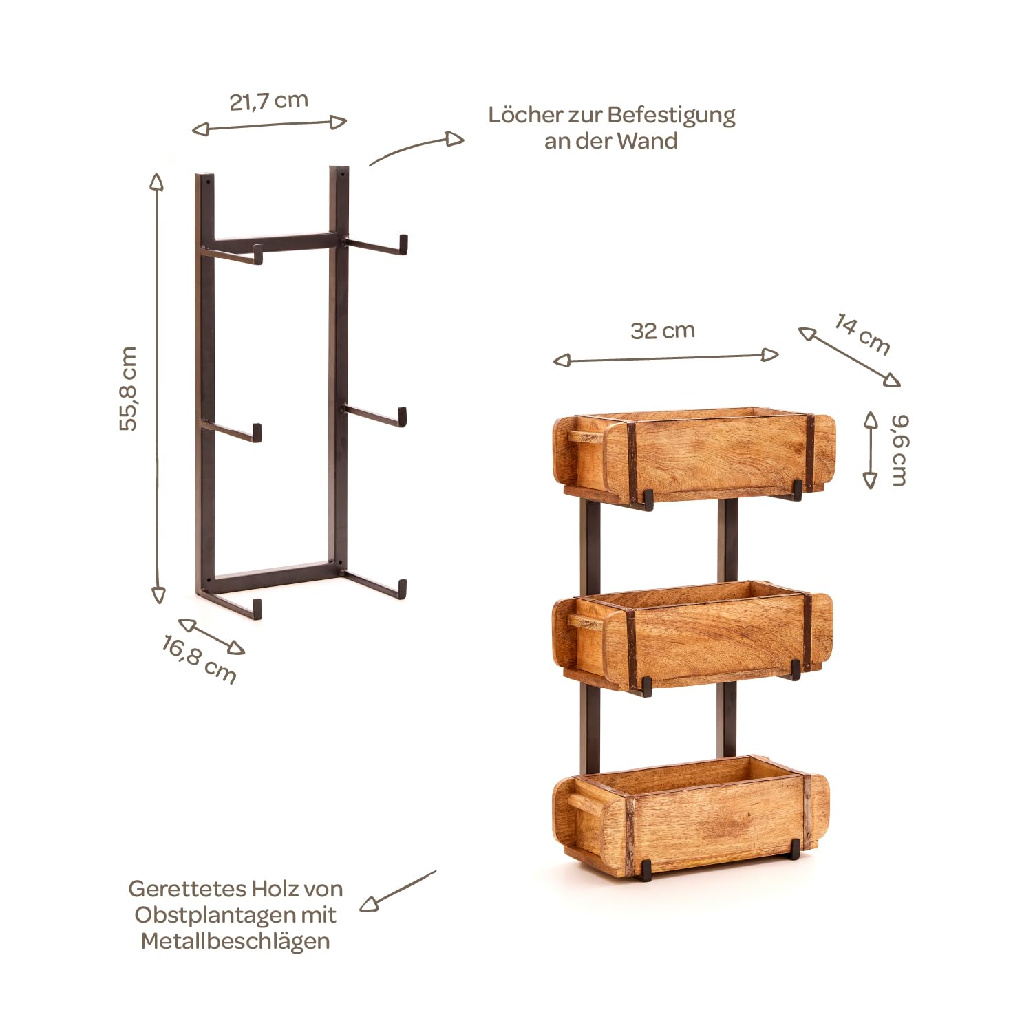 Die Stadtgärtner Set: 3 Ziegelformen mit Ständer | Halterung für Ziegelformen | Kräuterkiste mit Halter | Pflanzkiste mit Ständer
