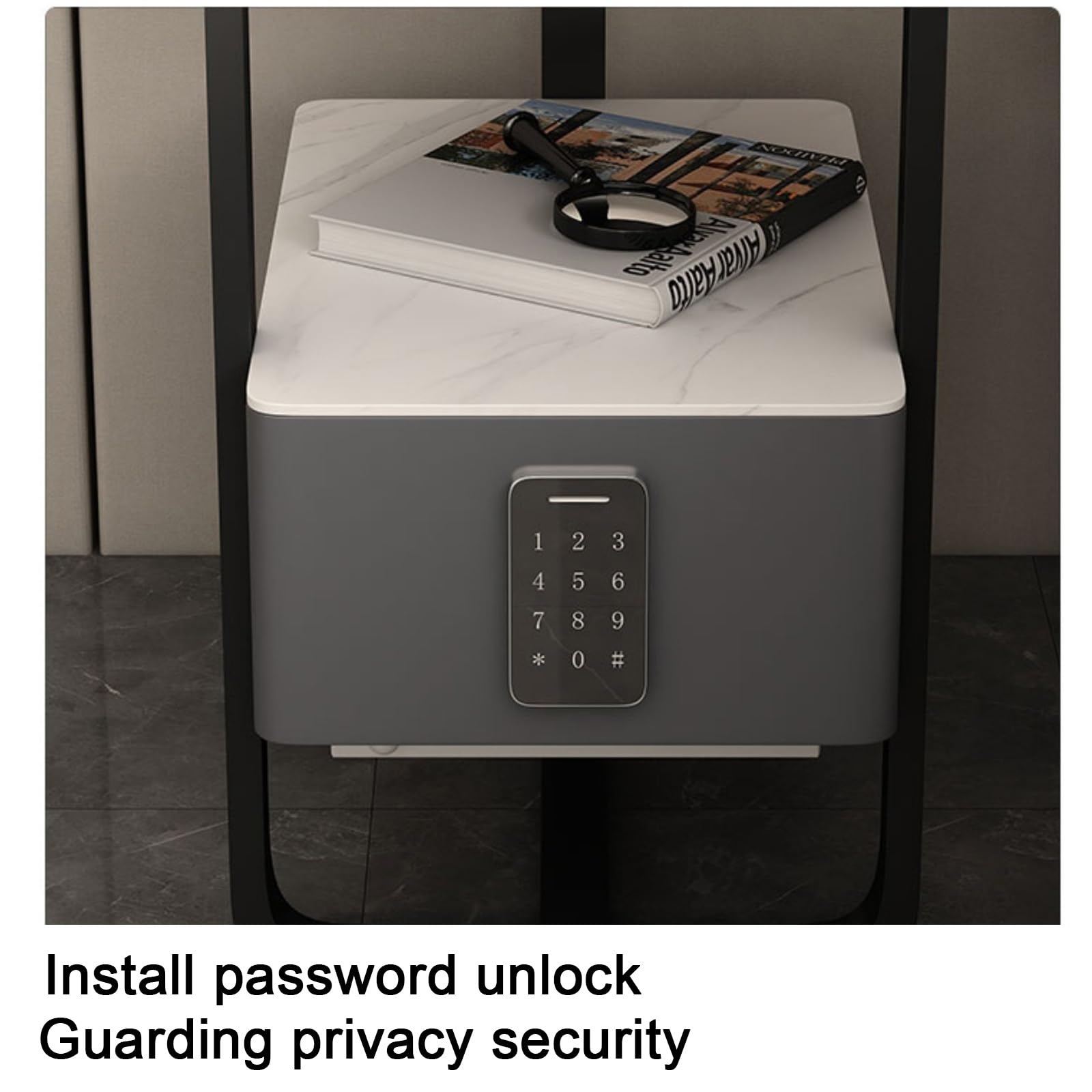 Inteligentna Stacja Ładująca Do Szafki Nocnej Z Zamkiem Szyfrowym – Stolik Nocny Z Wysokim Połyskiem, Z Portem Usb I Szufladami, Niebieski – 40 X 30 X 51 Cm