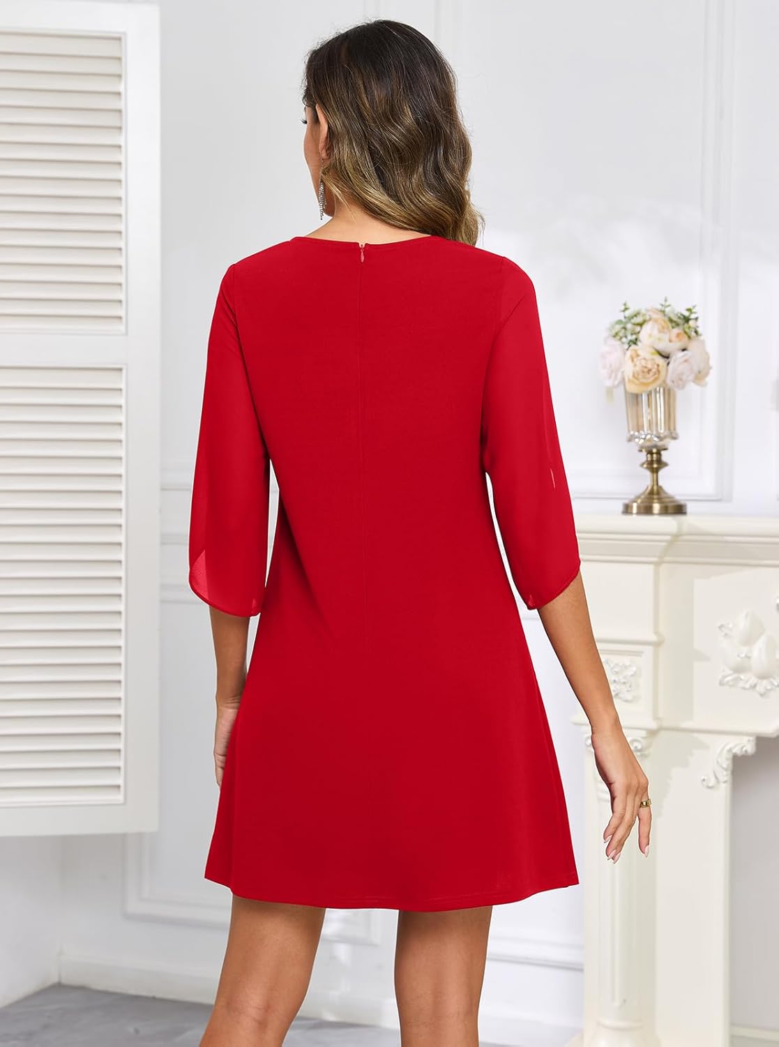 oten Women's 2026 Flutter Sleeve Cocktail Dress Crew Neck Chiffon Formal Wedding Guest Party Short Dresses - Image 2