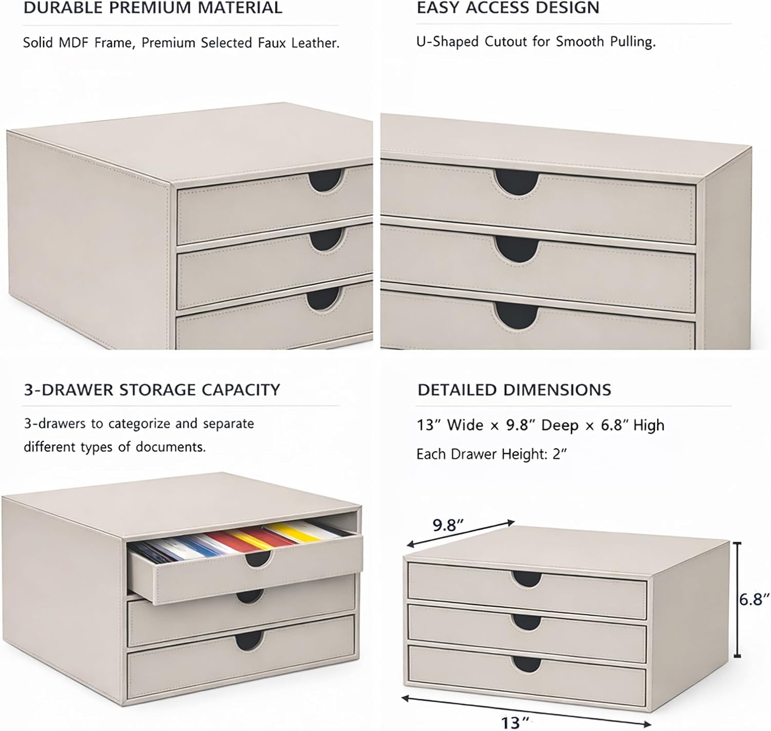 UnionBasic Document Organizer, 3-Drawer File Cabinet Document Storage Box, Office Desktop Filing Organizer, Feather Gray