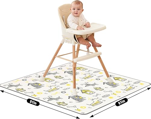 Miniatura 3 de Innokids Tapete para salpicaduras de bebé para debajo de la silla alta, 51 x 51 pulgadas, impermeable y lavable, protector de suelo antideslizante