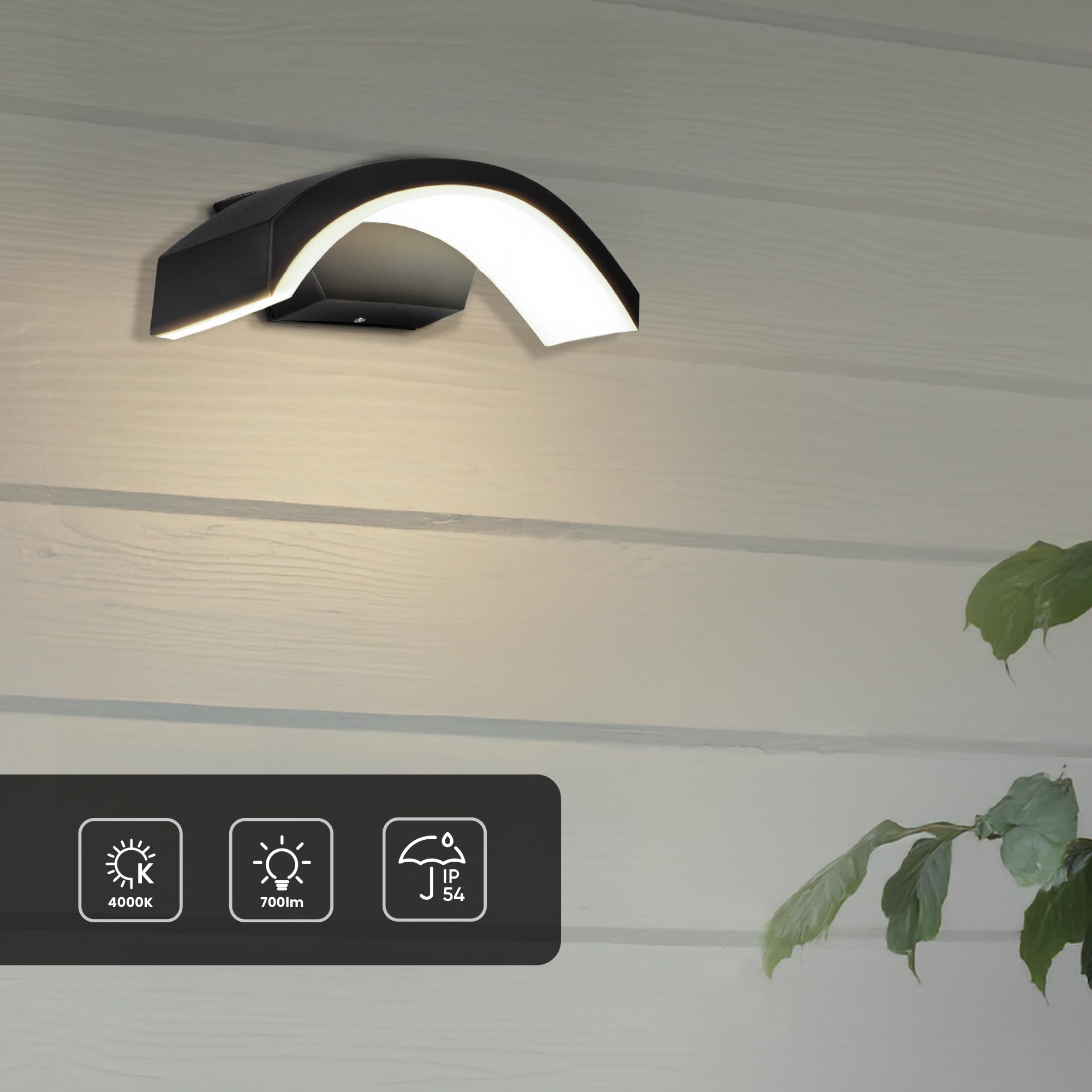 Lampa Ogrodowa LED 9W 700lm 4000K Idealna na Taras Balkon Podjazd Odporna na Warunki Atmosferyczne IP54 Kolor Czarny (bez czujnika ruchu)