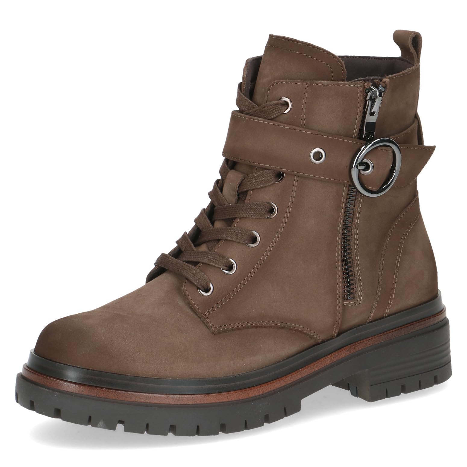 CAPRICE women's leather ankle boots with buckle, Beige (Taupe Nubuc), 5 UK