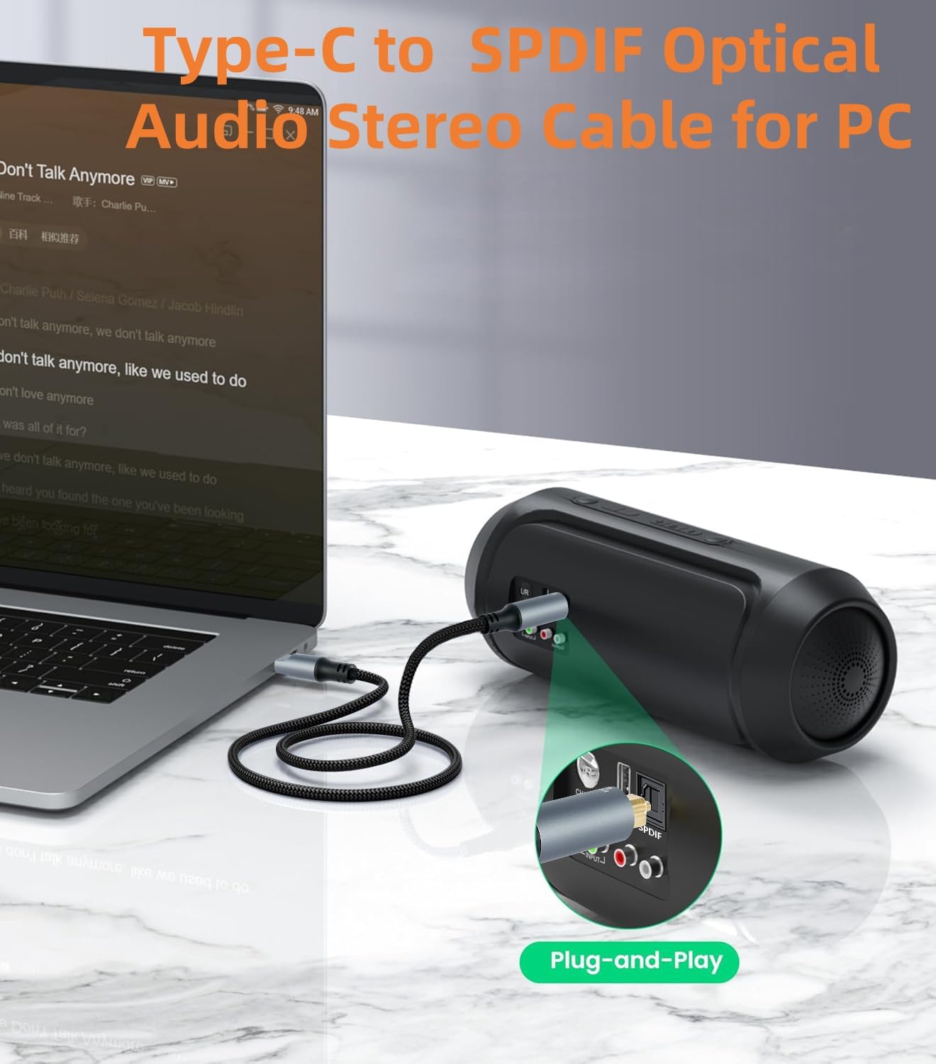 Cable de audio óptico USB C a Toslink, 6 pies, unidireccional, puerto USB C a SPDIF, cable de audio estéreo óptico digital macho para smartphone, tableta, laptop, TV/barra de sonido, Sony PS5