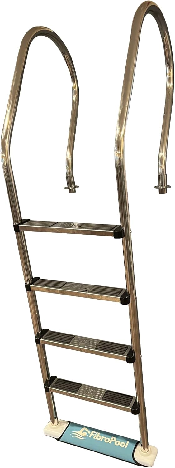 FibroPool Stainless Steel Above Ground Swimming Pool Ladder, 4 Steps (Standard)
