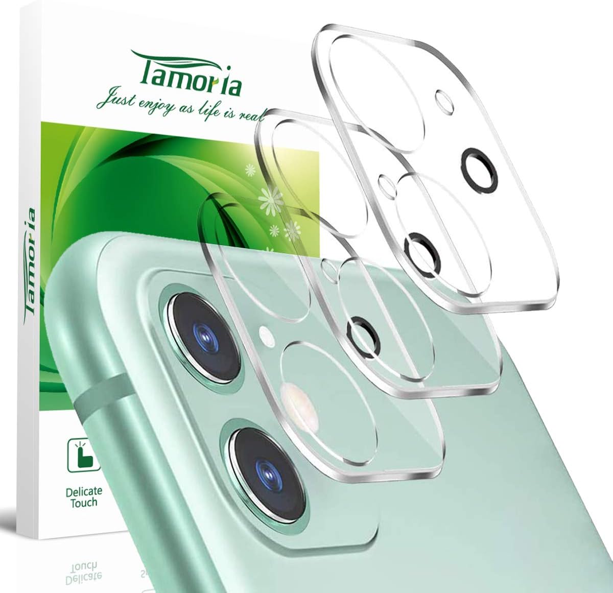 [3 Pack] Tamoria Camera Lens Protector for iPhone 11 / iPhone 12 Mini 3D Oneness Camera Cover Add Black Flash Circle 9H Clear Tempered Glass Anti-Scratch Anti-Fingerprints No Bubbles Screen iPhone 11 Accessories Case Friendly
