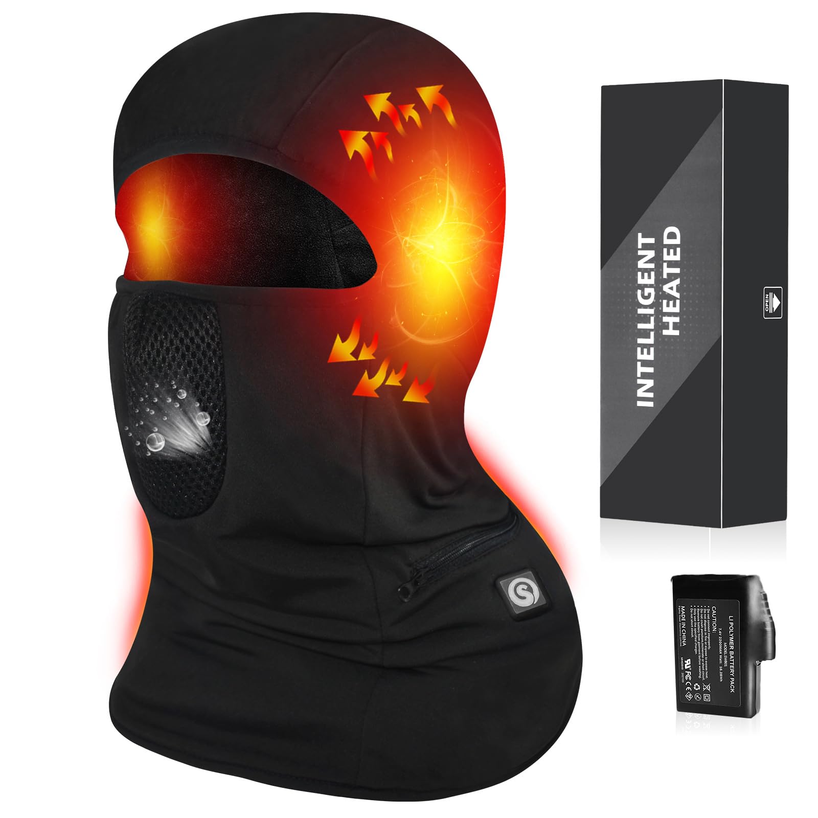day wolf Heated Ski Mask Balaclava for Winter Smart Heat Machine Washable Heated Warm Face Mask for Cold
