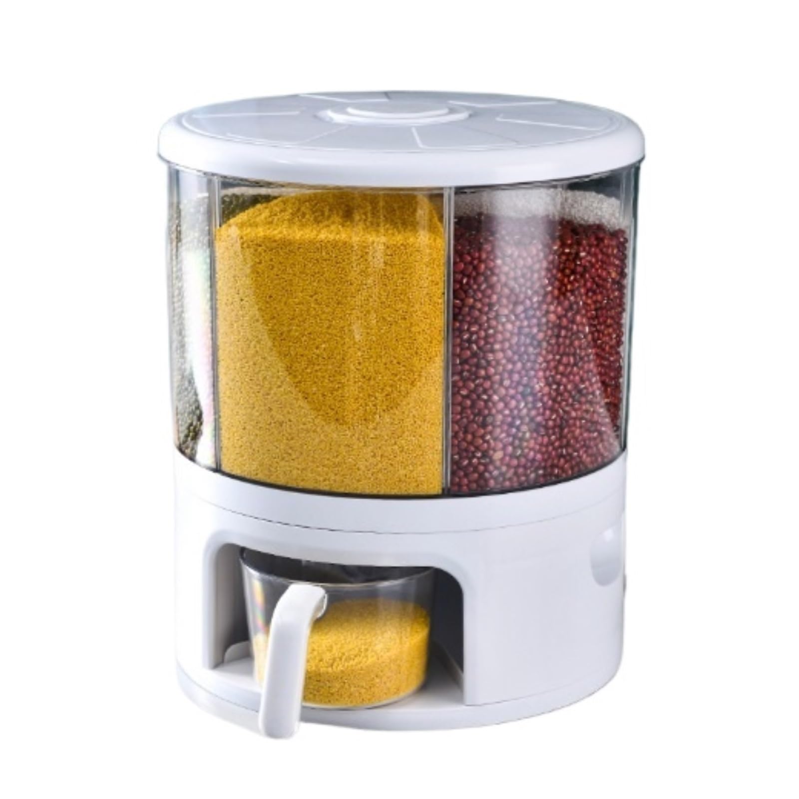 CVdrtyED Dry Food Cereal Dispenser Rotating 6 Grid Rice Container Round Food Dispenser Kithen For Store Red Beans Yellow Pantry Rice Container