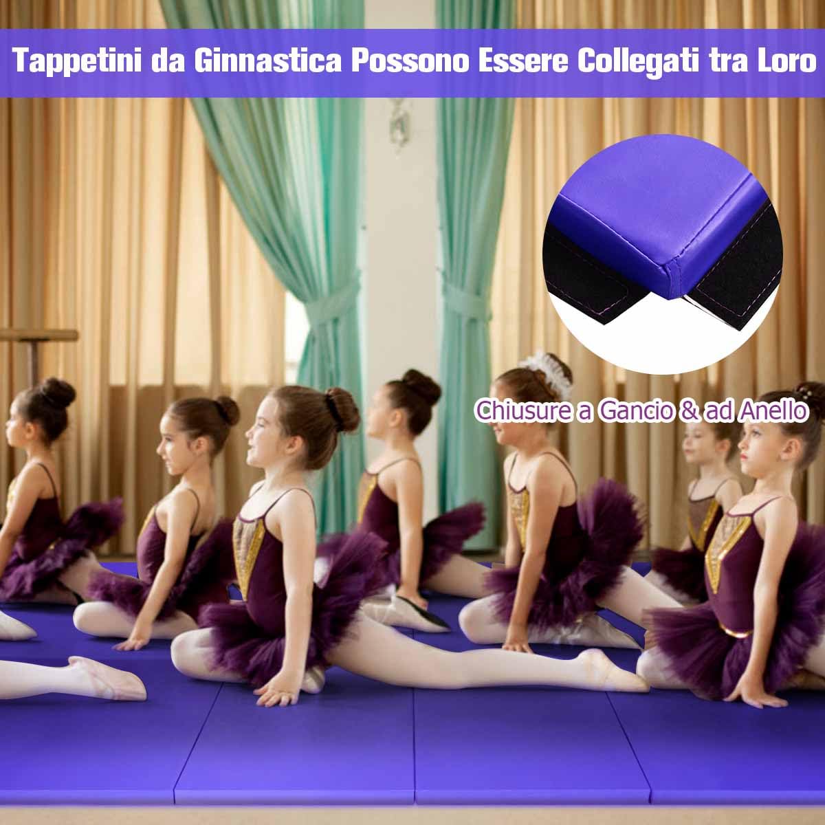 GYMAX Tappetino da Yoga, 300 x 116 x 5 cm, Materassino per Ginnastica, Spesso 5 cm, Manico Portatile e Pieghevole, Viola