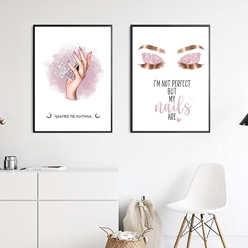Miniatura 6 de Bankrenart Arte de pared de maquillaje rosa con pestañas, arte de pared de moda, decoración de habitación de niña, sin marco, decoración de pared