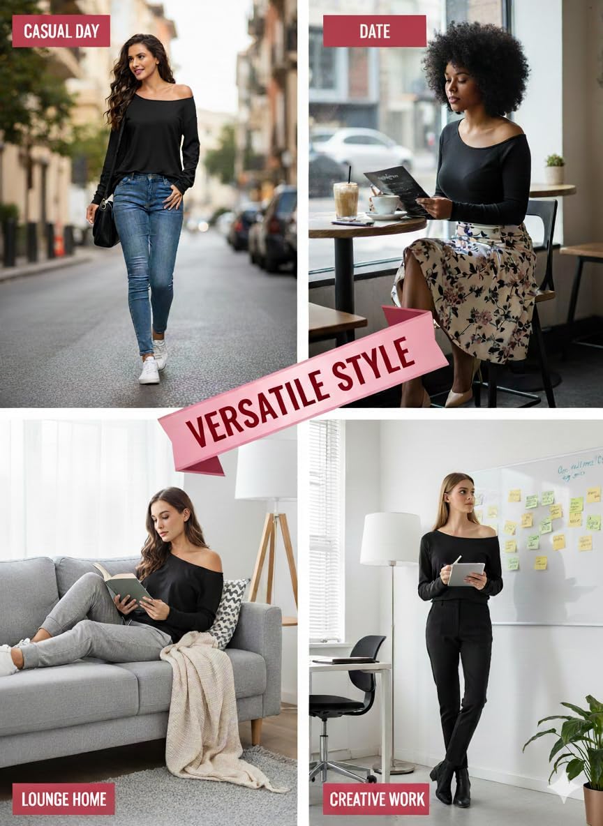 Off The Shoulder Tops for Women-Oversized T Shirts Casual Loose Fit Workout Long Sleeve Shirts 2025 Fashion - Image 6