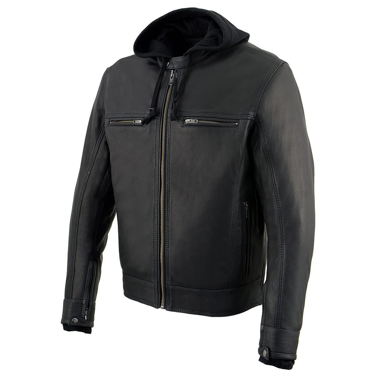 Milwaukee Leather MLM1552 Mens Black Leather Utility Pocket Vented Scooter Style Motorcycle Jacket w Hoodie — view 5