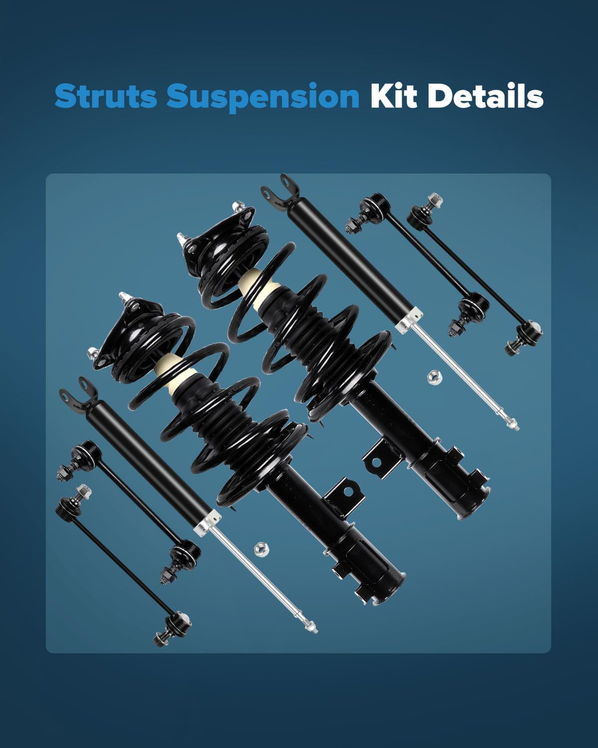Struts Shock suspension kit for for Hyundai Elantra 2.0 L 2007 2008 2009 2010 Complete Struts Assembly,Shock absorber,Stabilizer Bar Link Kit 8 Pcs, 172305,172306,349085,K750032