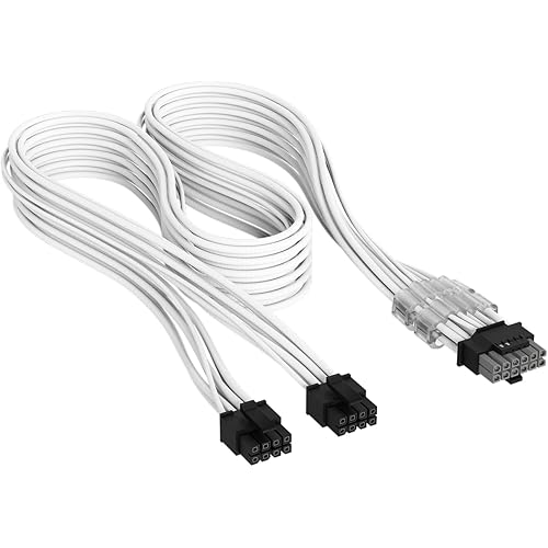 Corsair Elite Premium Type 5 Individually Sleeved 2X 8-Pin to PCIe 12V-2x6 600W PSU Cable – Triple-Mesh Paracord Sleeve, Low-Profile Cable Combs, Compatible Type 5 PSUs – White