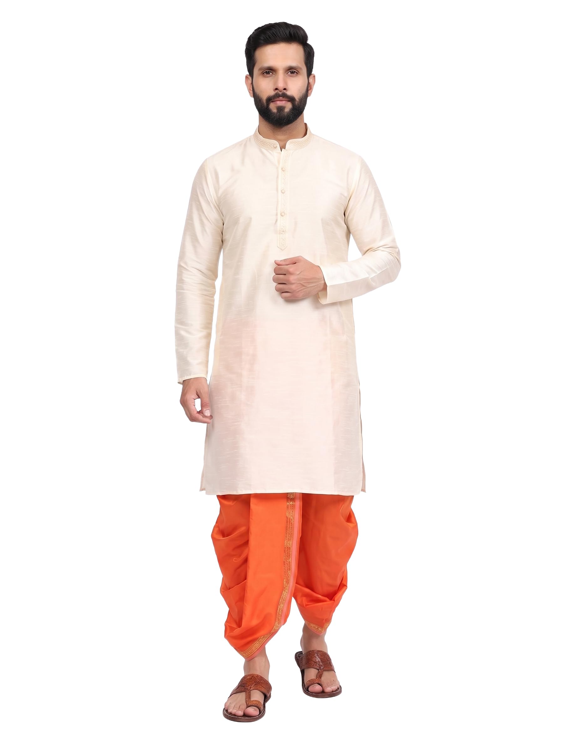 pure prayer Men’s Art Silk Dhoti Kurta Set | Traditional Ethnic Wear for Men | Kurta with Readymade Dhoti Pant | Festive, Puja-picture-55
