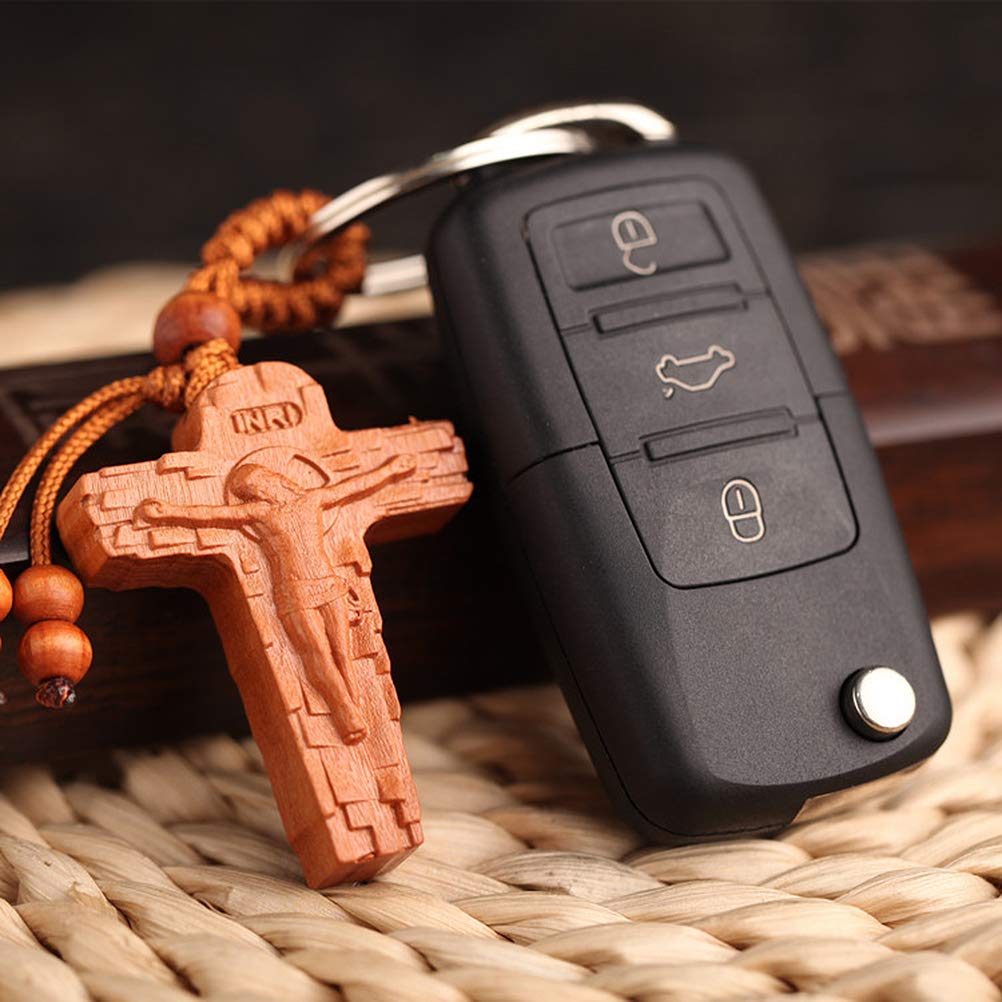 SHERCHPRY 20 Llaveros De Cruz Cristiana, Llaveros Cristianos, Llaveros De Madera De Durazno Tallada, Llavero De Cruz De Madera, Decoración De Jesús Llavero