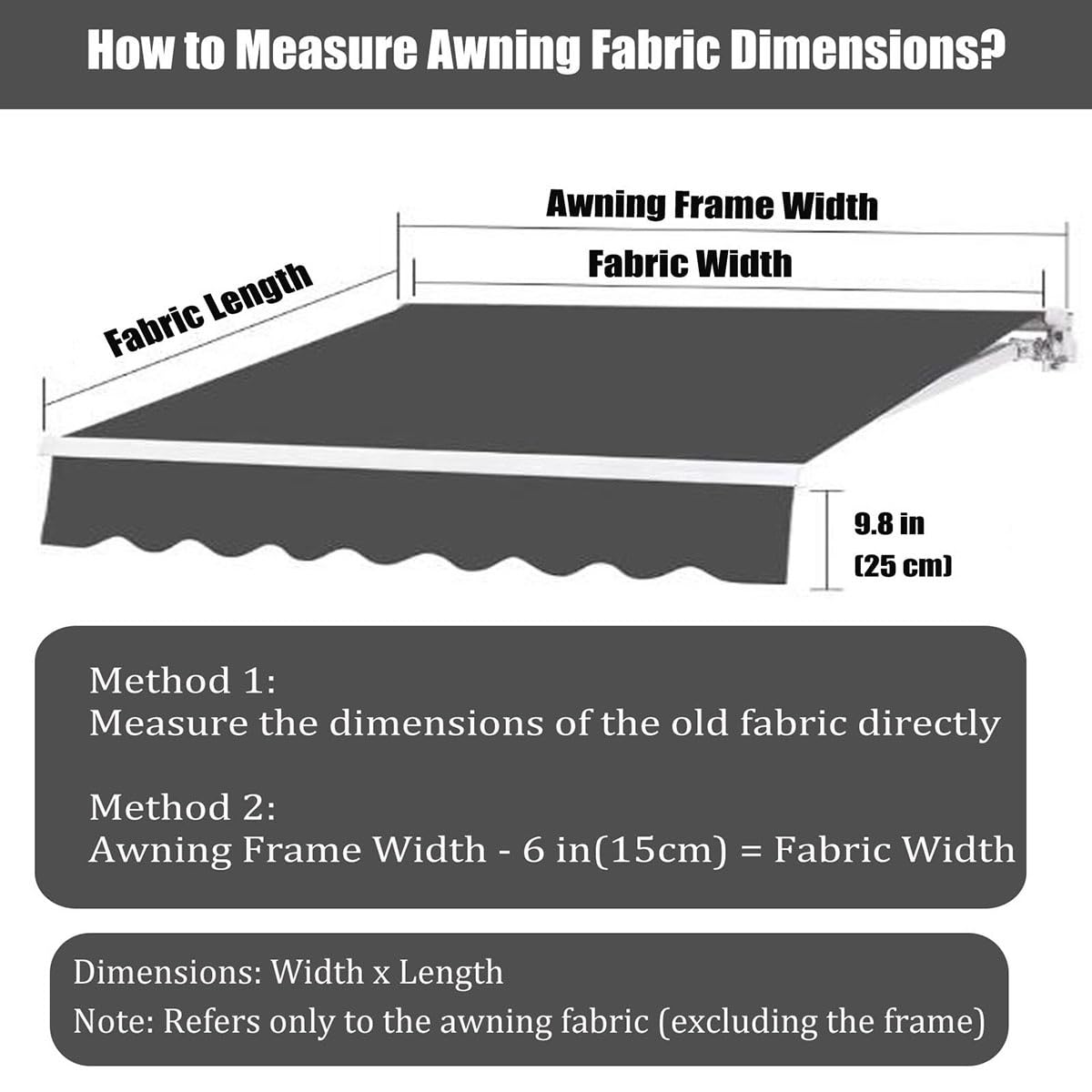 Telo per Tende da Sole Ricambio, Tessuto di Ricambio per Tende da Sole Retrattile (senza Telaio), Telo Impermeabile in Poliestere per Patio, Balconi e Negozi(Grigio,300x250cm)