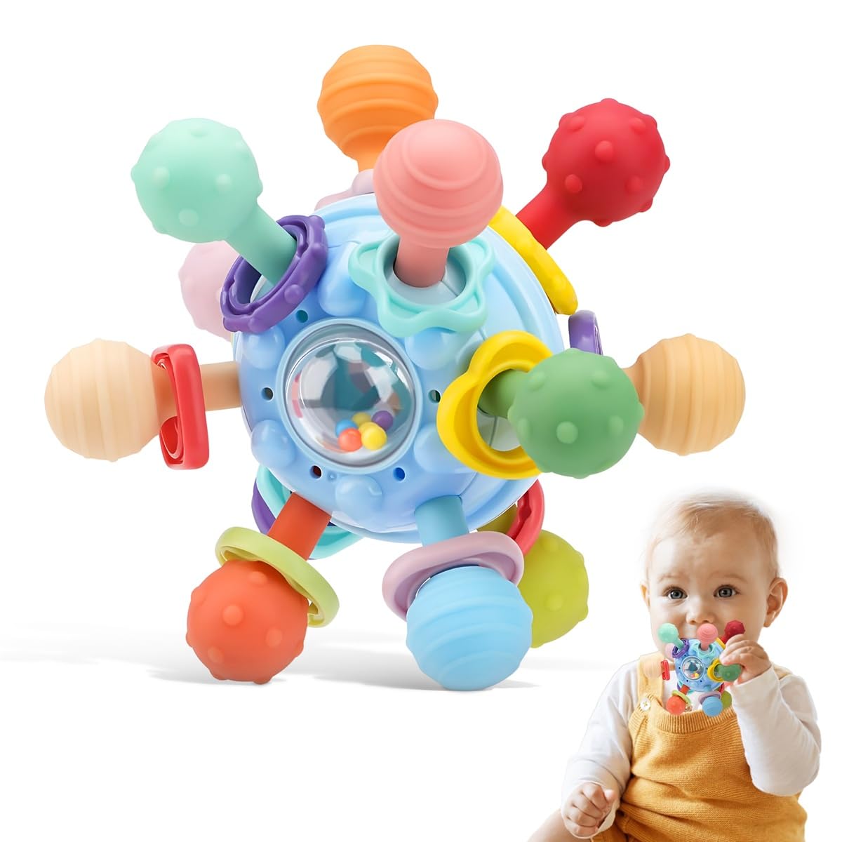 Tirol Montessori Baby Sensory Toys - Teether for Babies 0 3 6 9 12 18 Months - Easy to Grip, BPA-Free Silicone Toys for Babies - Baby Shower Gifts for 1 2 One Two Year Old Girls Boys