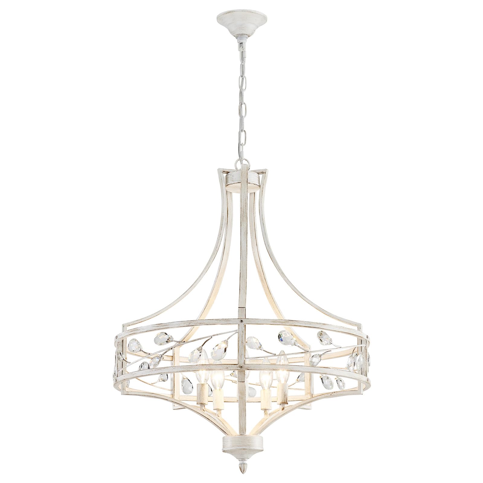 5-Light Crystal Chandelier for Dining Room, Modern Farmhouse White Chandelier Light Fixture Over ...