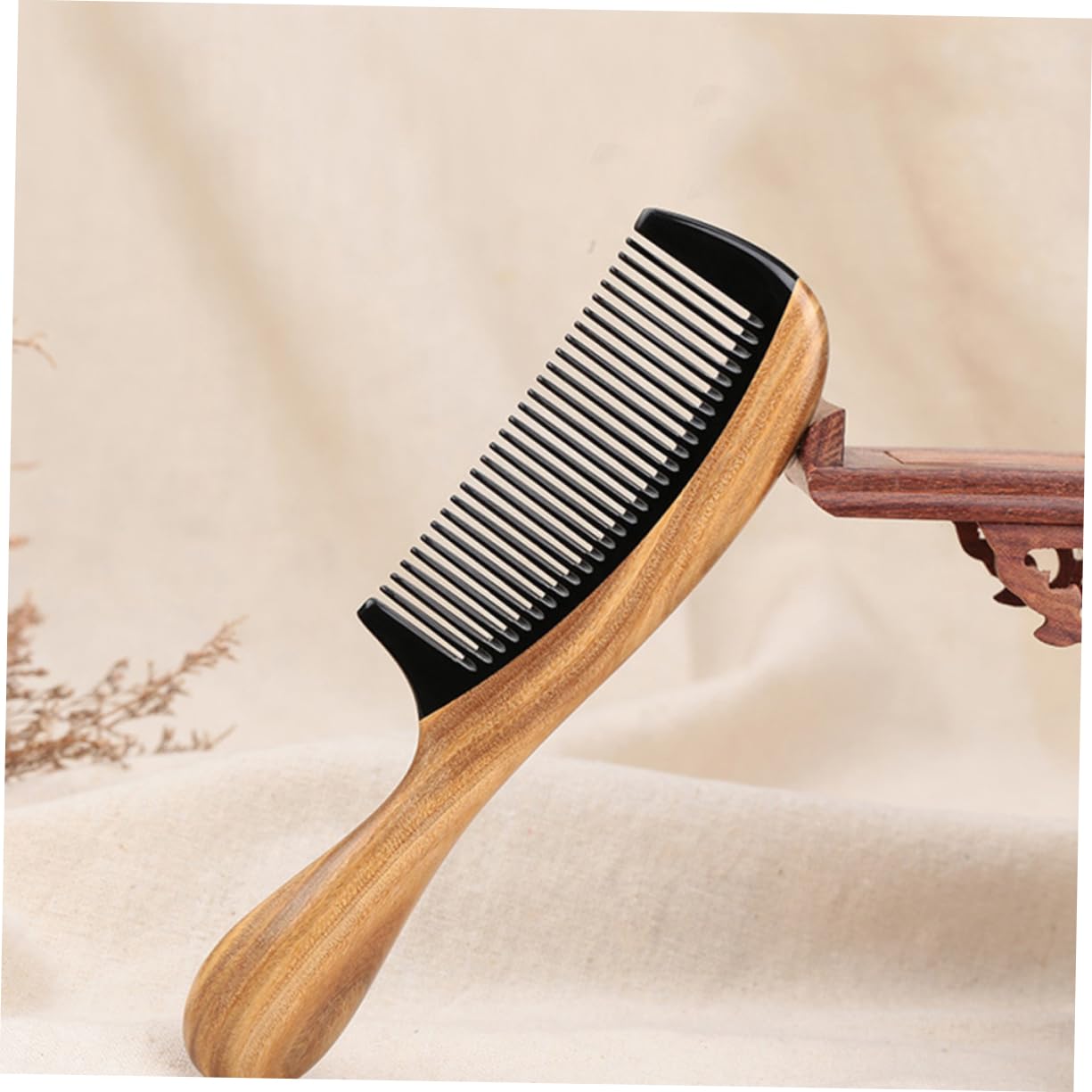 Didiseaon 3 Piezas peine de madera natural peine afro de madera hecho a mano con mango redondo burlas del cabello s antiestático dentado de cuerno grueso África Bambú