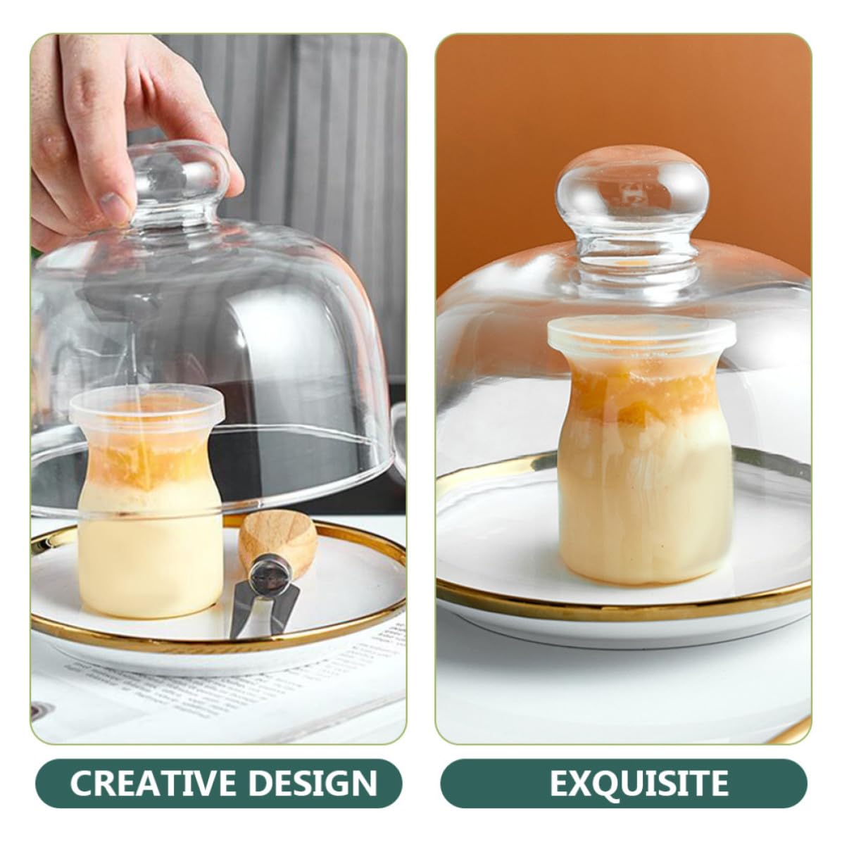 Holibanna Cúpula de Plato y Mango Suave para Pastel con Bandeja de Cerámica de Color Claro Adecuado para Mantener Alimentos Frescos en Comidas Festivas y Fiestas