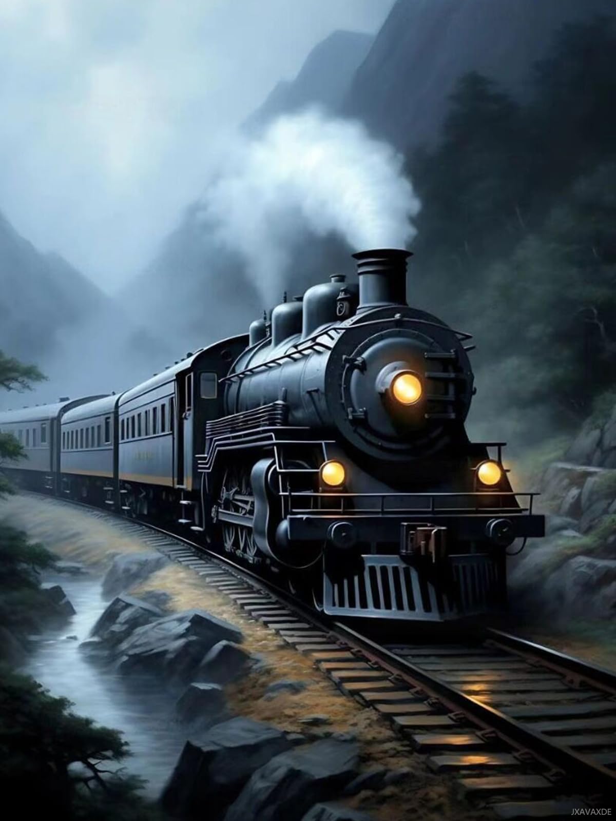 JXAVAXDE Diamond Painting Kits for Adults, Vintage Train in The Mountains 5D Diamond Art Kits Full Drill Diamond Dots with Diamonds Gem Art and Crafts